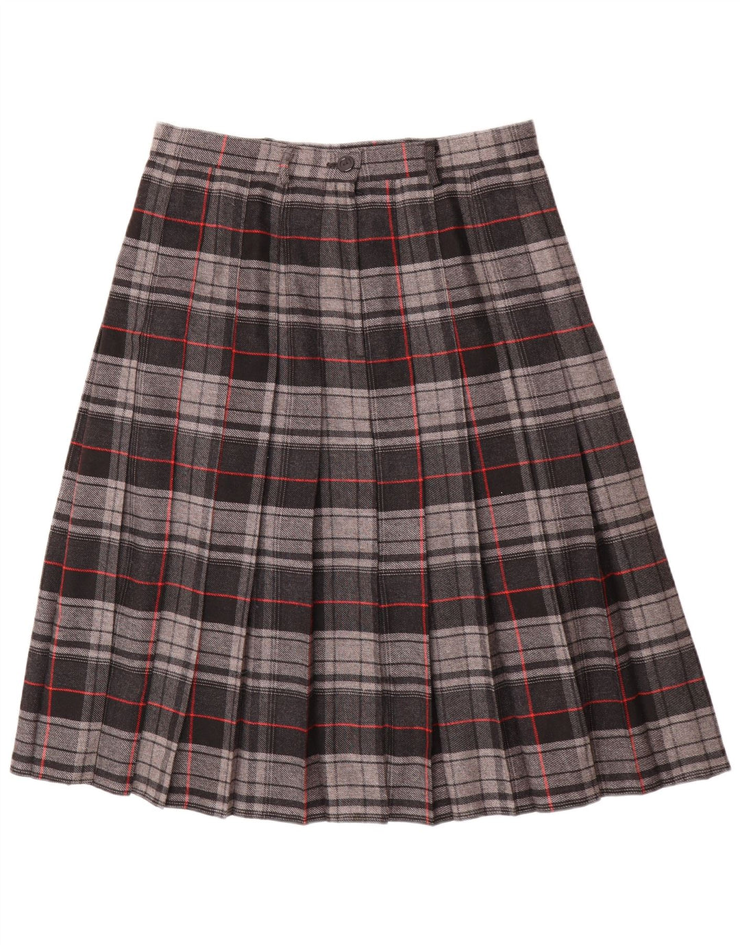Gonna a pieghe vintage da donna W30 in poliestere a quadri grigio medio