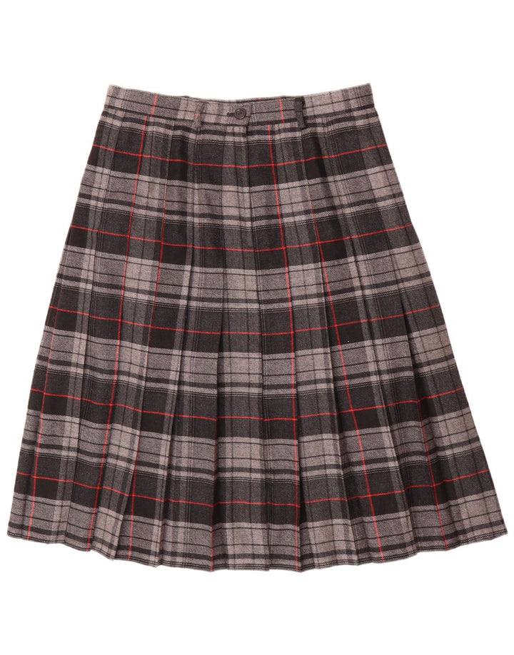 Gonna a pieghe vintage da donna W30 in poliestere a quadri grigio medio