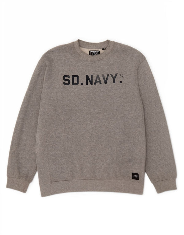Felpa oversize con grafica da donna Superdry, maglione UK 14, cotone grigio grande