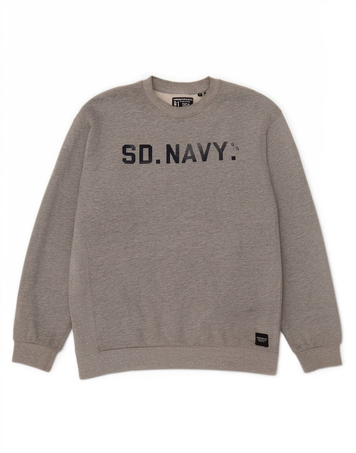 Felpa oversize con grafica da donna Superdry, maglione UK 14, cotone grigio grande