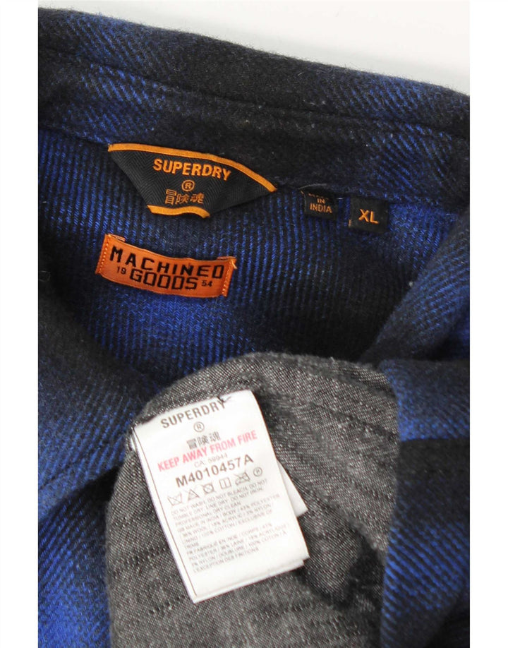 Camicia da uomo in flanella da boscaiolo Superdry XL in poliestere a quadri blu navy