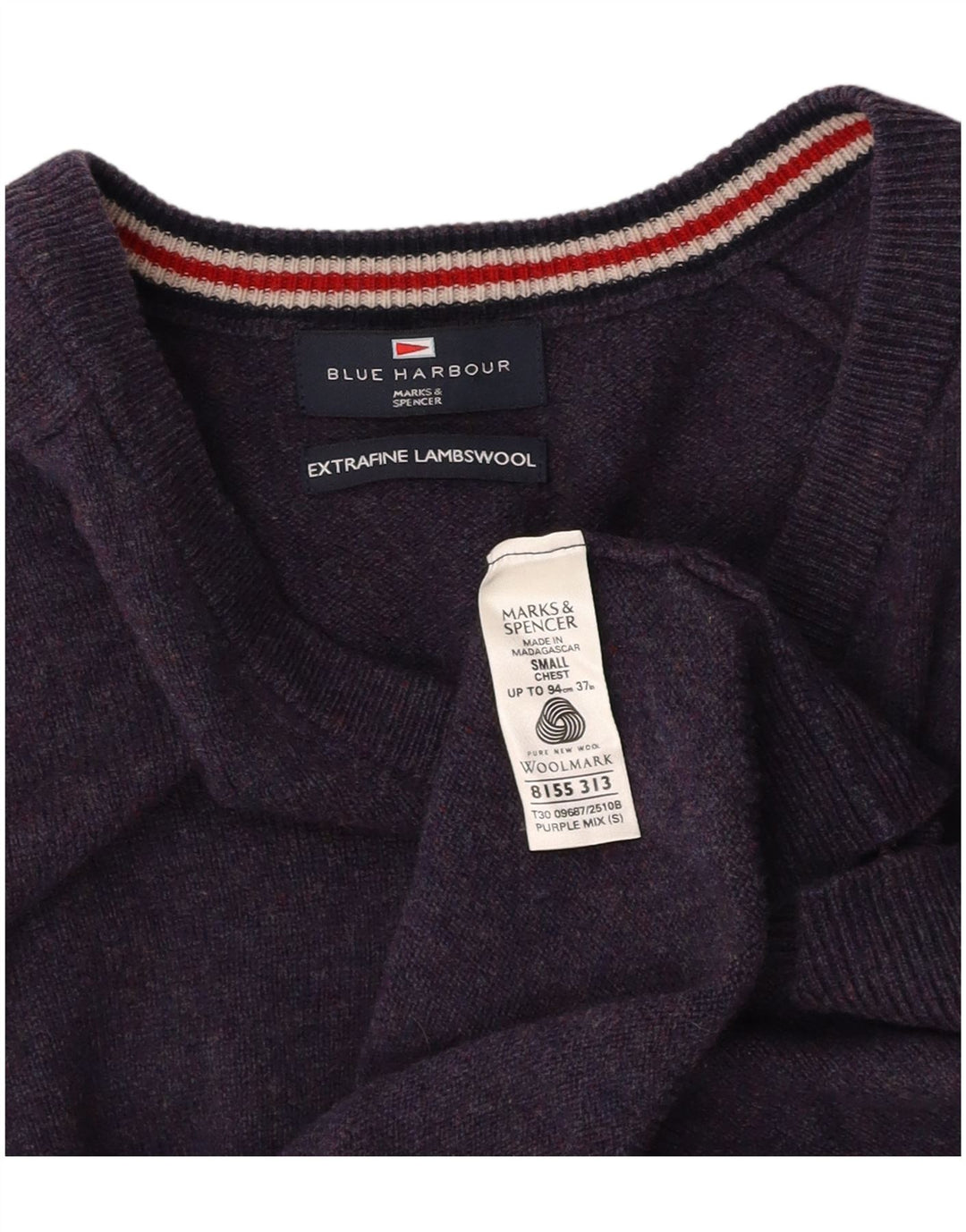 MARKS & SPENCER Maglione da uomo con scollo a V blu Harbour piccolo blu navy