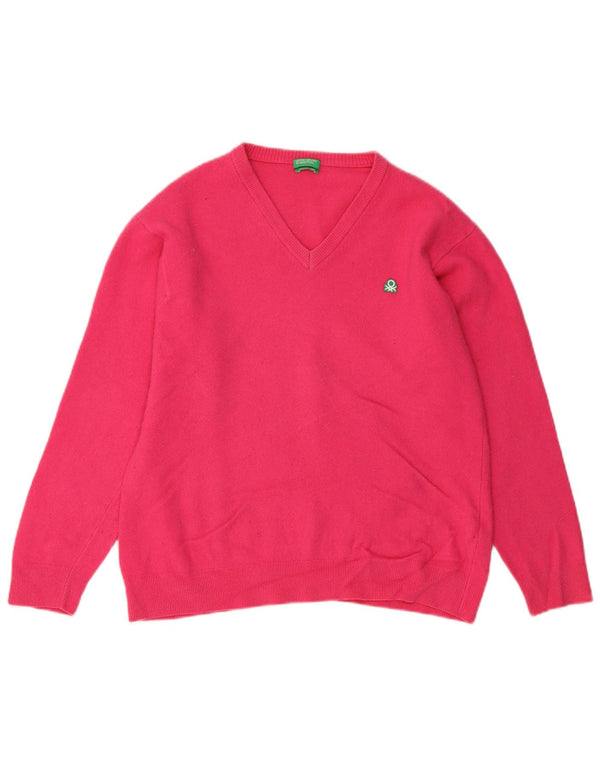 Maglione maglione con scollo a V da donna BENETTON UK 18 XL Cashmere rosa