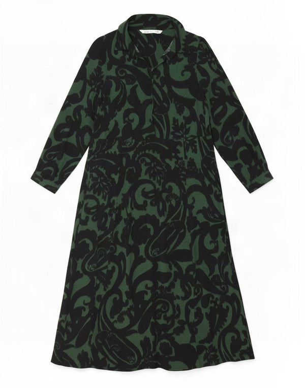 Vestito lungo a maniche lunghe da donna Zara UK 10 Small Green Paisley