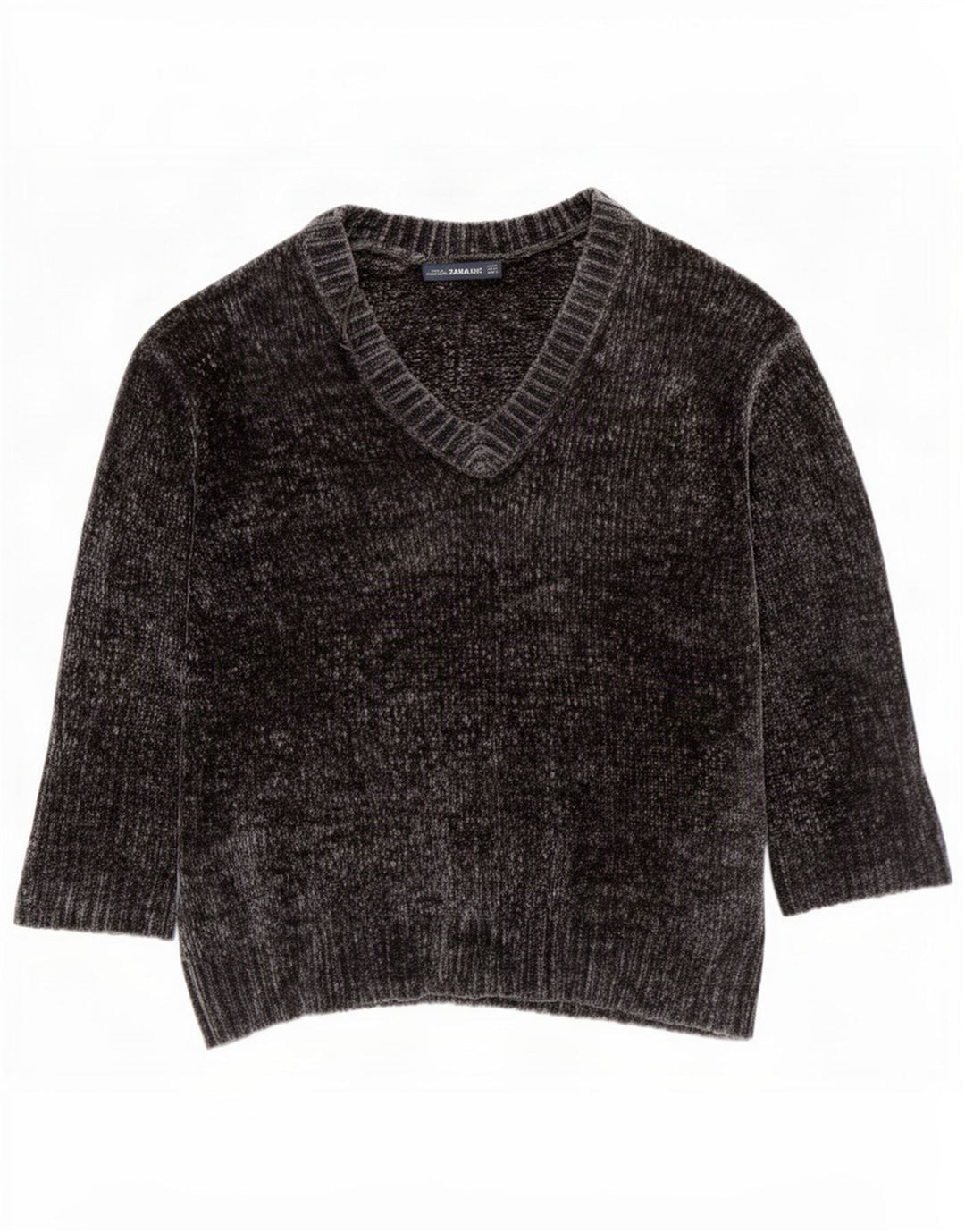 Maglione Zara da donna oversize con scollo a V e maniche a 3/4 UK 14 Grigio medio