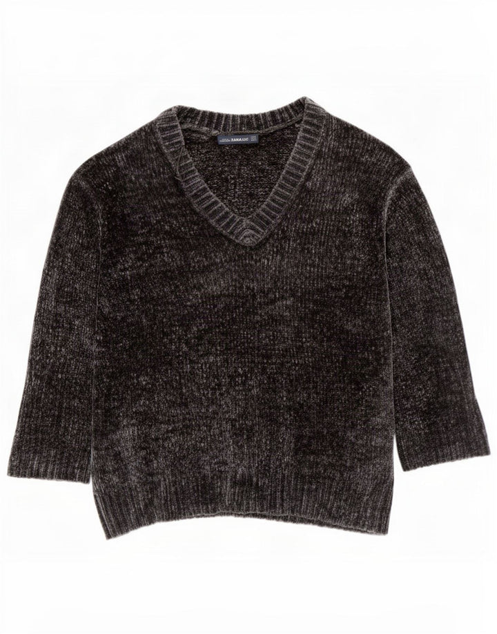 Maglione Zara da donna oversize con scollo a V e maniche a 3/4 UK 14 Grigio medio