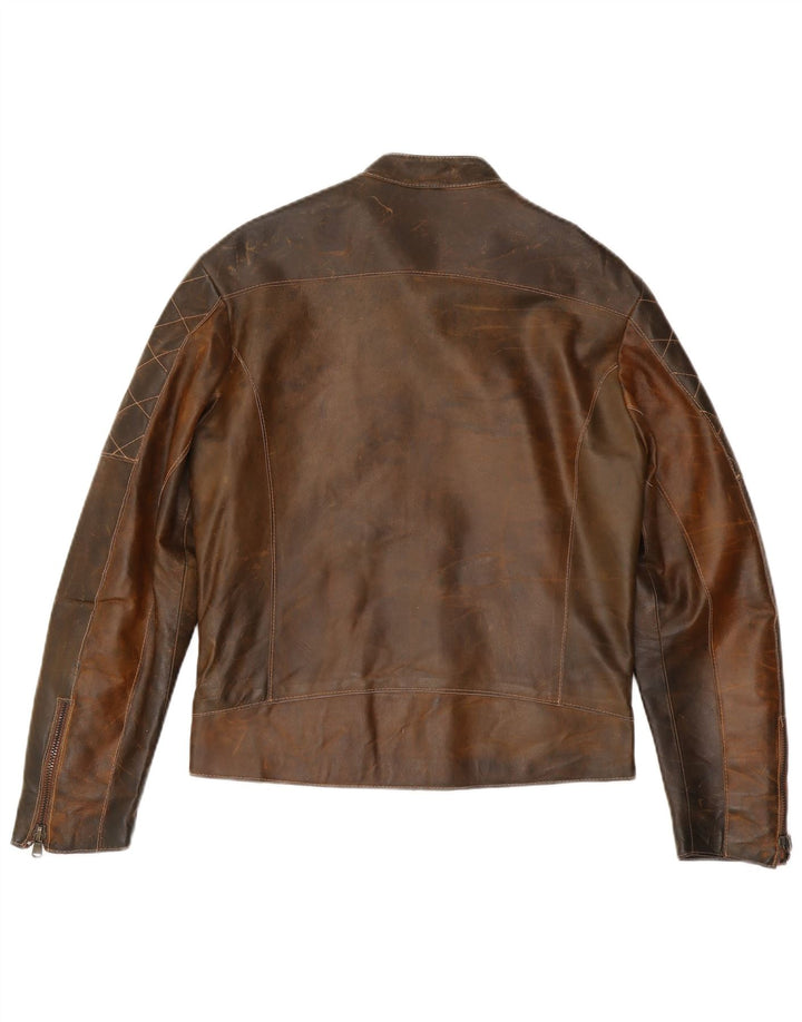 Giacca in pelle vintage da uomo UK 36 piccola in pelle marrone