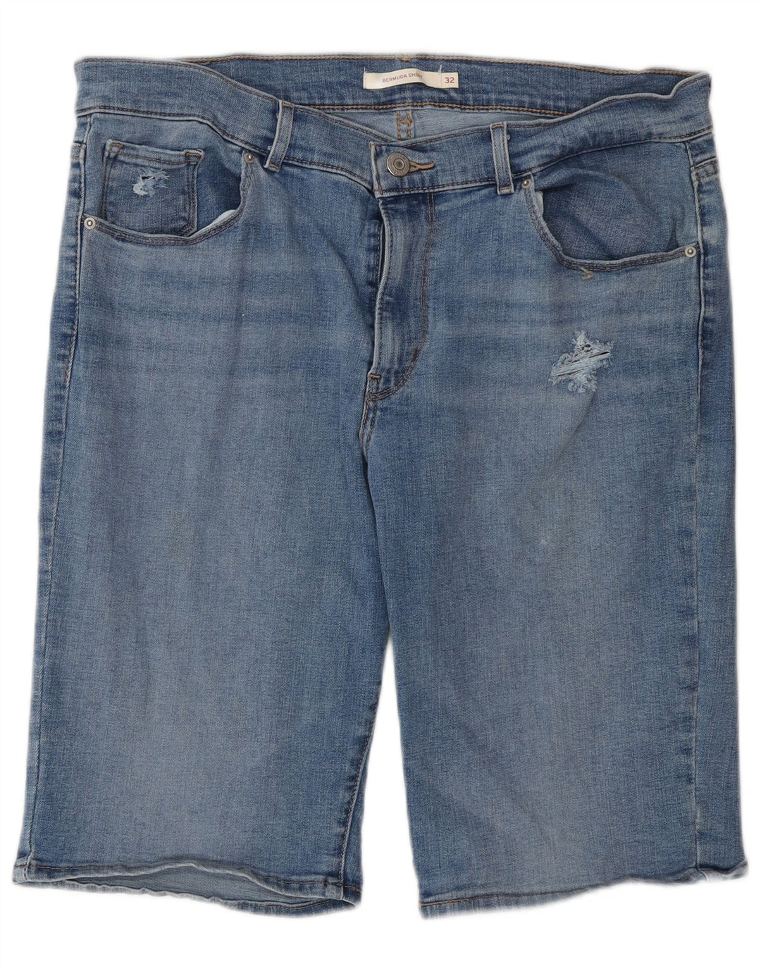 LEVI'S Pantaloncini bermuda in denim effetto invecchiato da donna W32 grande cotone blu