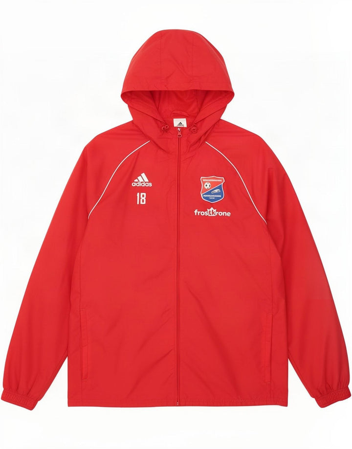 Giacca sportiva da uomo con cappuccio grafico Adidas, giacca media, in nylon rosso