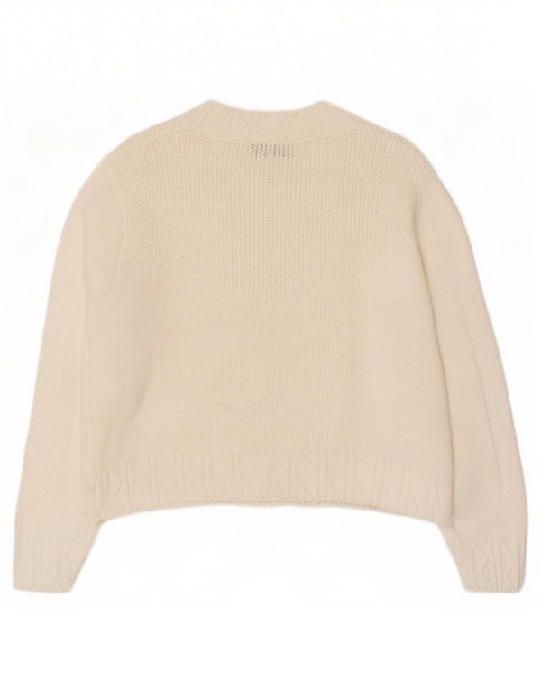 Maglione Cardigan Crop Donna Benetton IT 48 XL Cotone Bianco