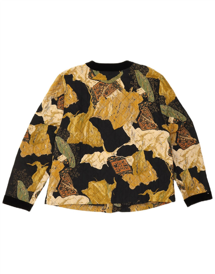 Giacca trapuntata vintage da donna con motivo astratto UK 14 grande nera