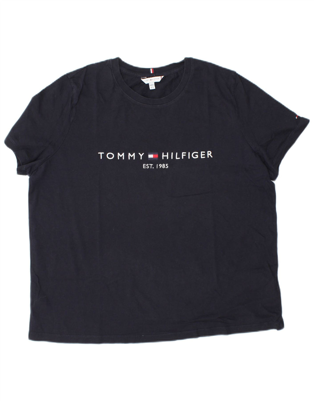 TOMMY HILFIGER T-shirt grafica da donna Top UK 18 XL Cotone blu navy