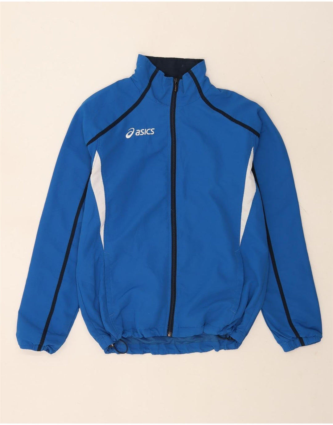 Giacca da ginnastica grafica da uomo Asics, giacca in poliestere color block blu medio