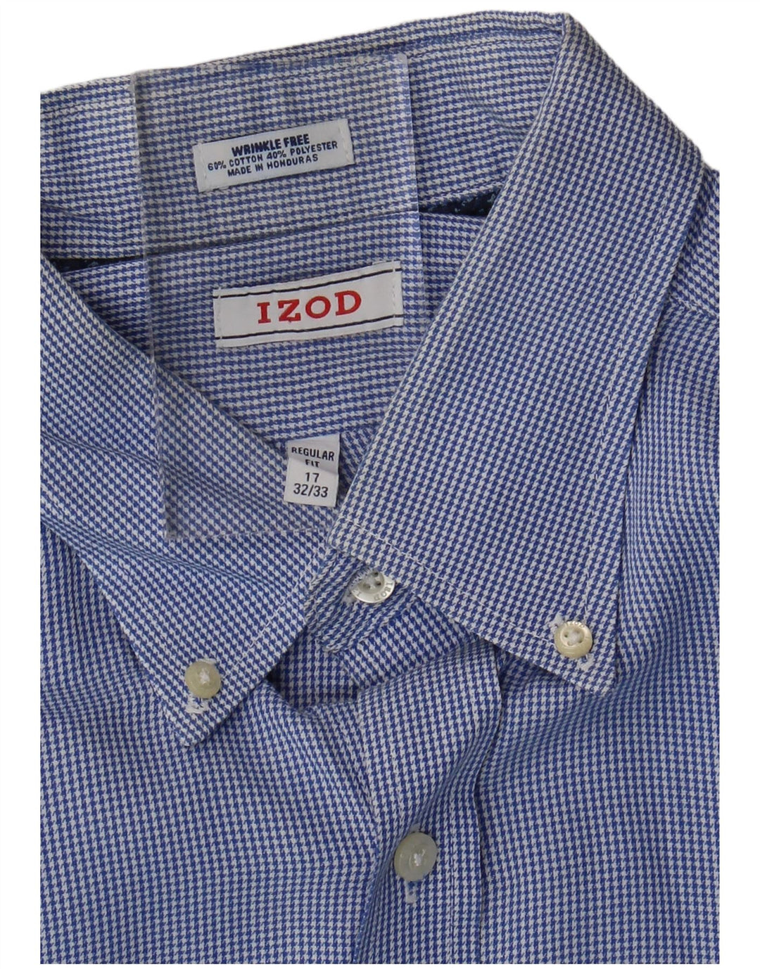 Camicia Izod da uomo a quadri vestibilità regolare taglia 17 XL cotone pied de poule blu