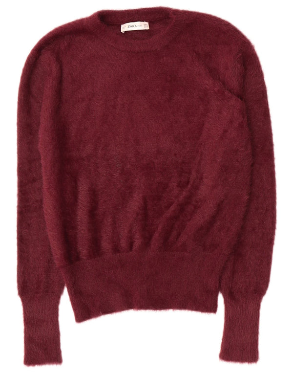 Maglione maglione girocollo da donna Zara UK 14 nylon bordeaux medio