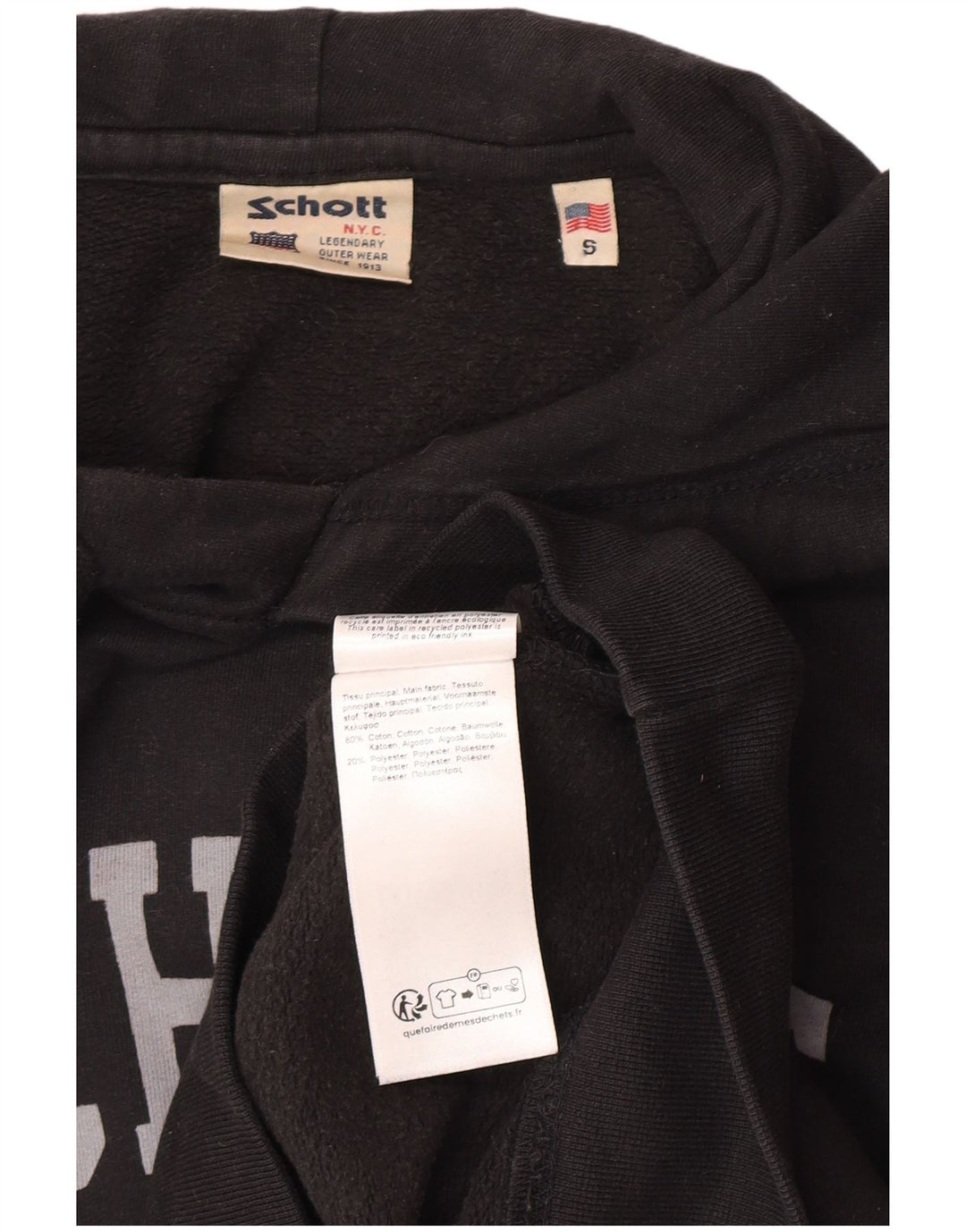 Felpa con cappuccio grafica da uomo Schott piccola in cotone nero