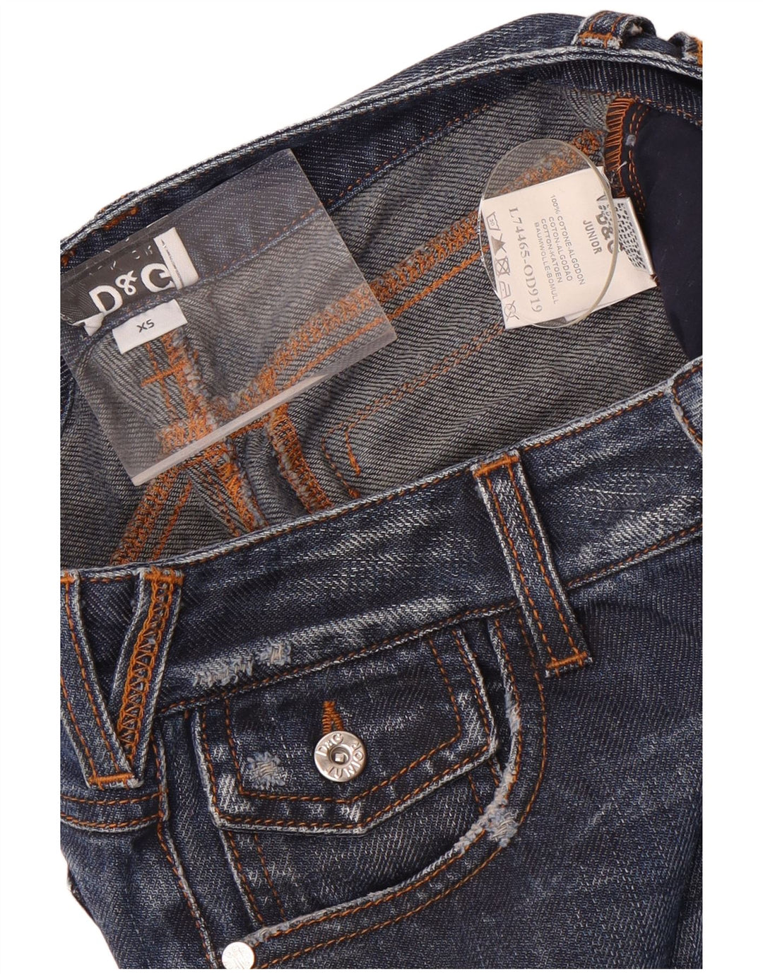 Jeans dritti da donna Dolce & Gabbana XS W26 L30 cotone patchwork blu