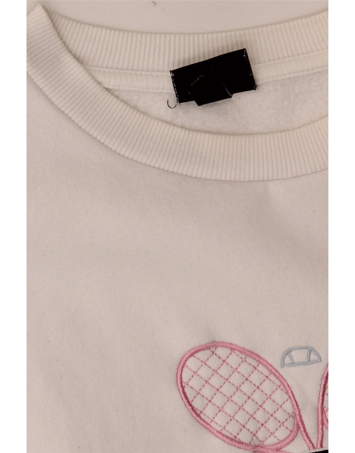 ELLESSE Felpa con grafica oversize da donna UK 8 Small Cotone bianco