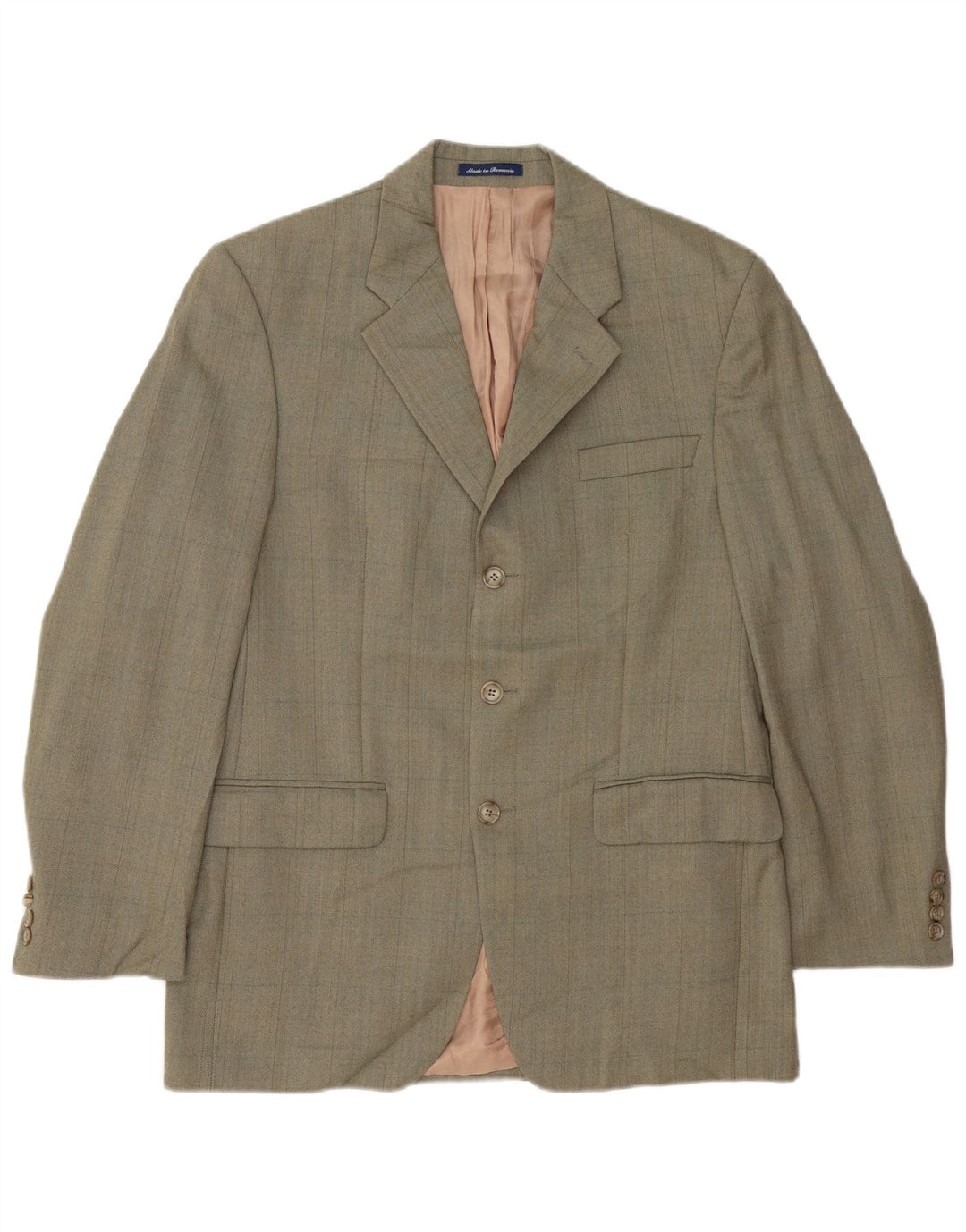 Giacca blazer da uomo a 3 bottoni Izod UK 38 Lana a spina di pesce verde medio