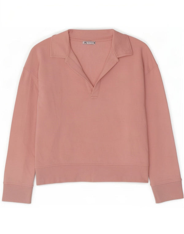 Felpa Zara da donna oversize con collo a polo, maglione UK 16 grande rosa