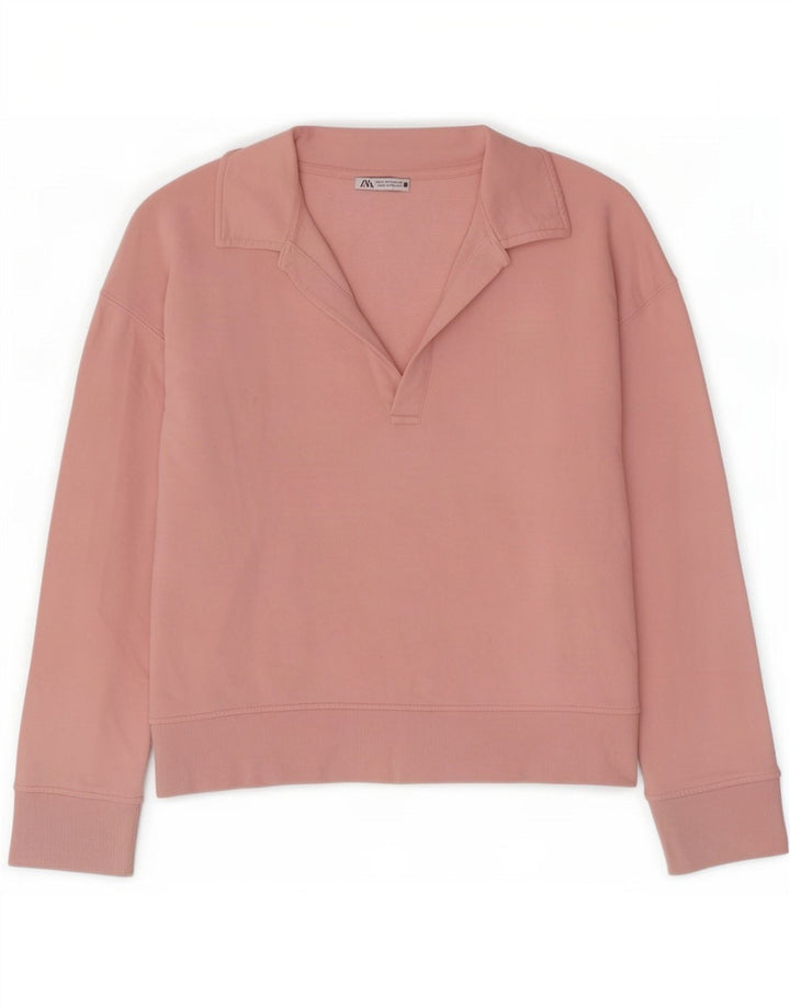 Felpa Zara da donna oversize con collo a polo, maglione UK 16 grande rosa