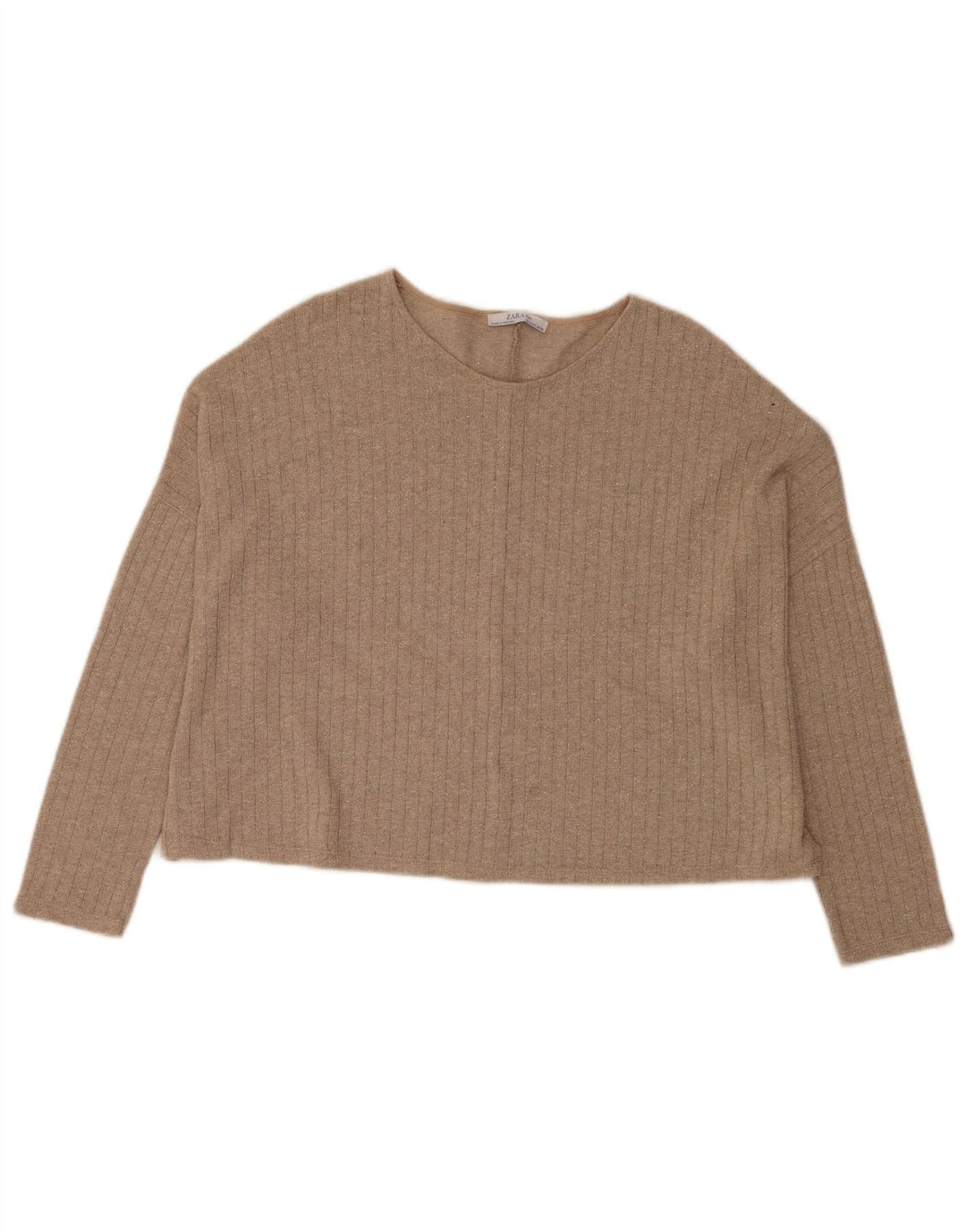 Top corto oversize da donna Zara con maniche a 3/4 UK 14 Cotone screziato beige medio