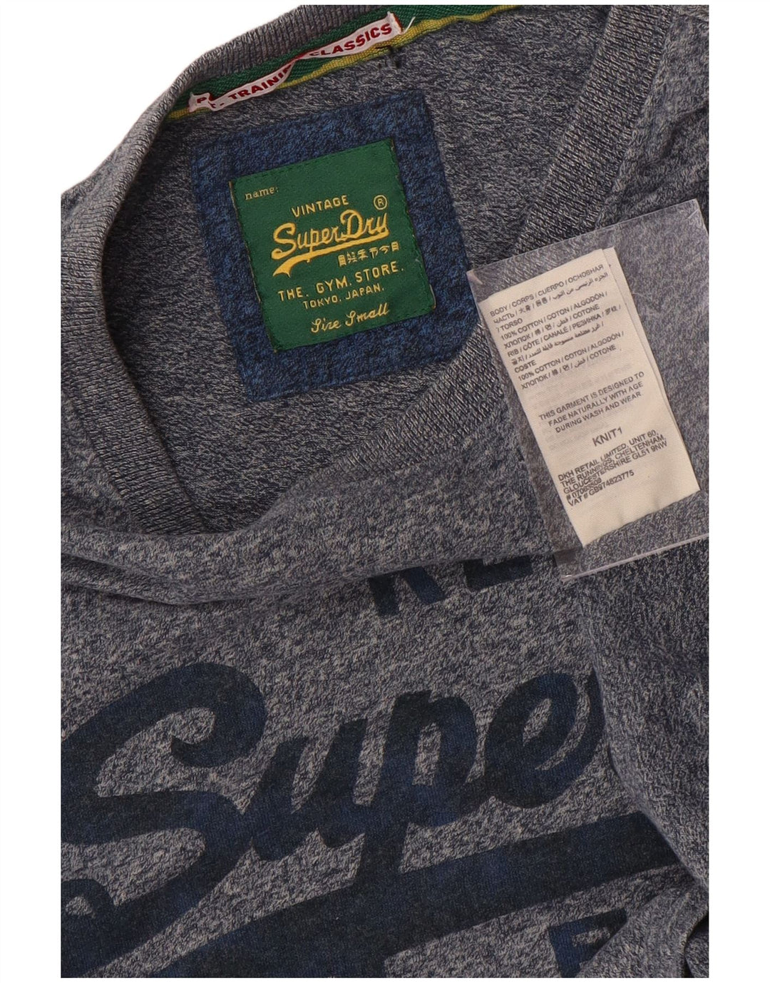 T-shirt grafica da uomo SUPERDRY Top in cotone chiazzato blu piccolo