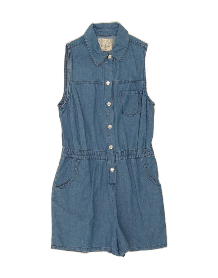 VINTAGE Womens Denim Playsuit UK 10 Small Blue Cotton Vintage Vintage and Second-Hand Vintage from Messina Hembry 