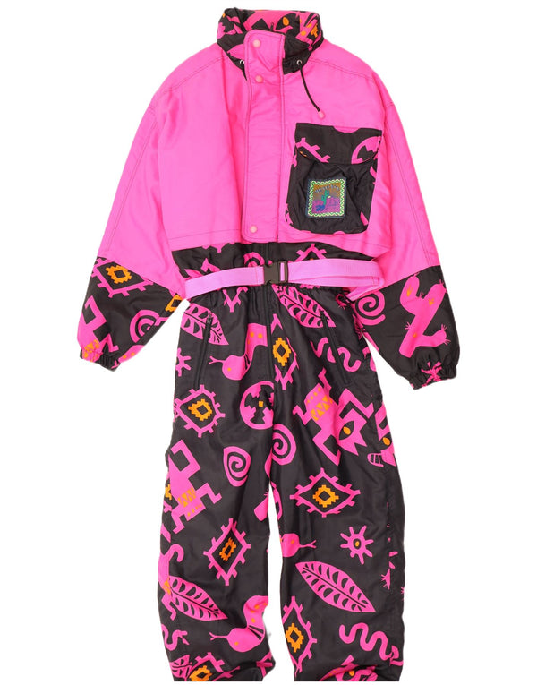 Vintage Womens Abstract Pattern Ski Jumpsuit UK 16 Large  Pink Colourblock