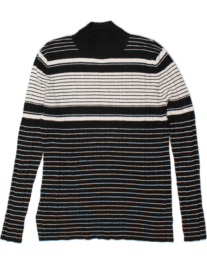 MOSSIMO Womens Turtle Neck Jumper Sweater UK 18 XL Black Striped Nylon Vintage Mossimo and Second-Hand Mossimo from Messina Hembry 