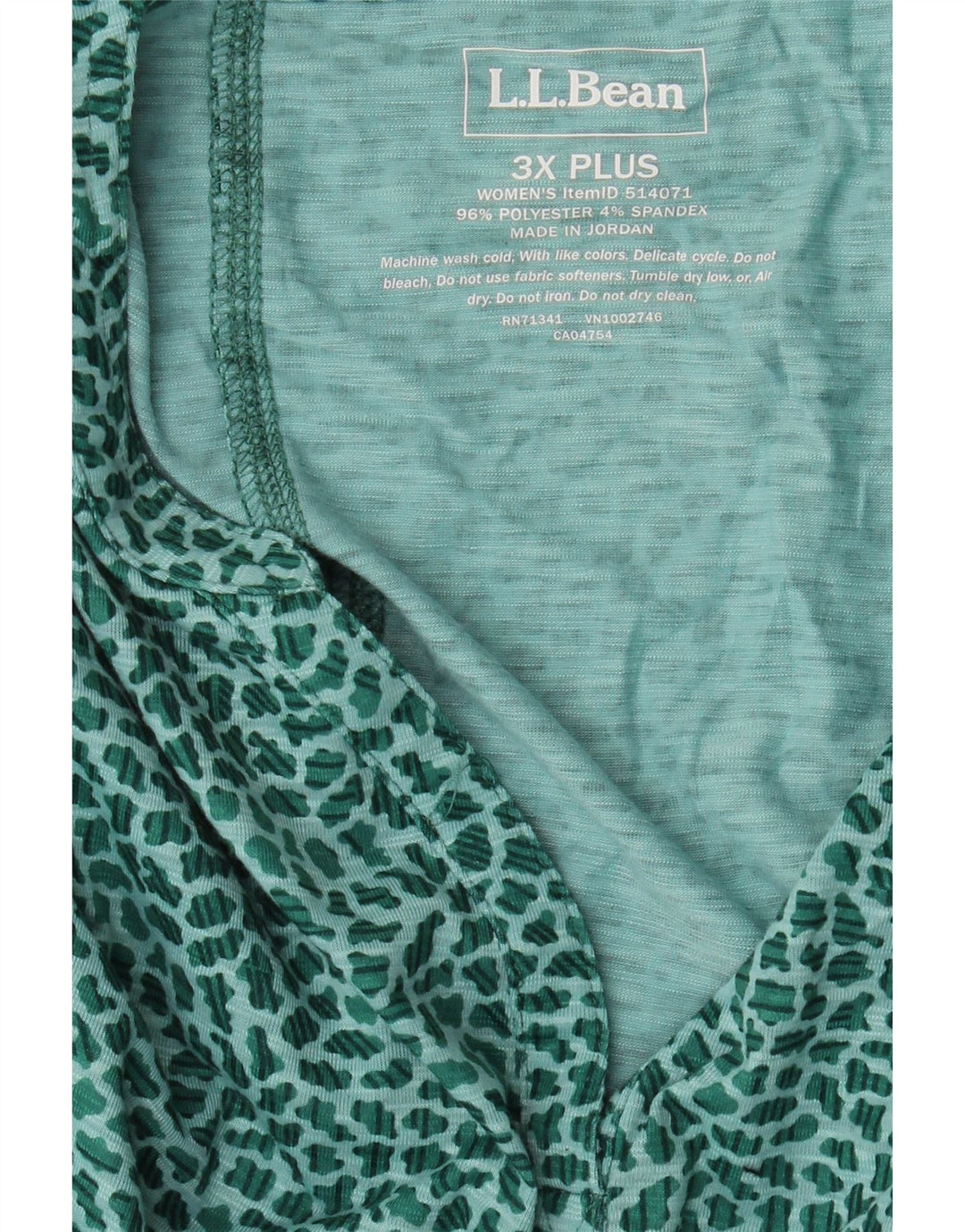 L.L.BEAN Camicetta da donna con maniche a 3/4 Top UK 22 3XL Verde stampa animalier