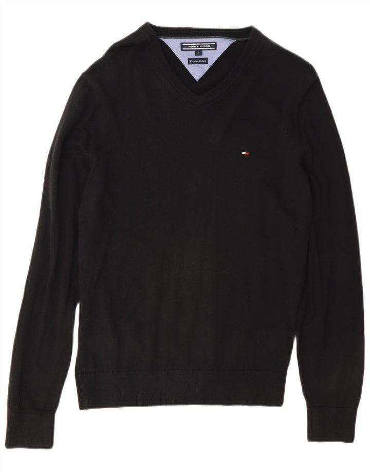 Tommy Hilfiger Maglione da uomo con scollo a V vestibilità regolare piccolo cotone nero