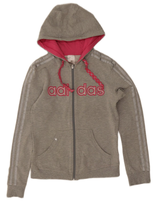 Maglione con cappuccio e zip grafica da donna Adidas UK 12 Cotone grigio medio