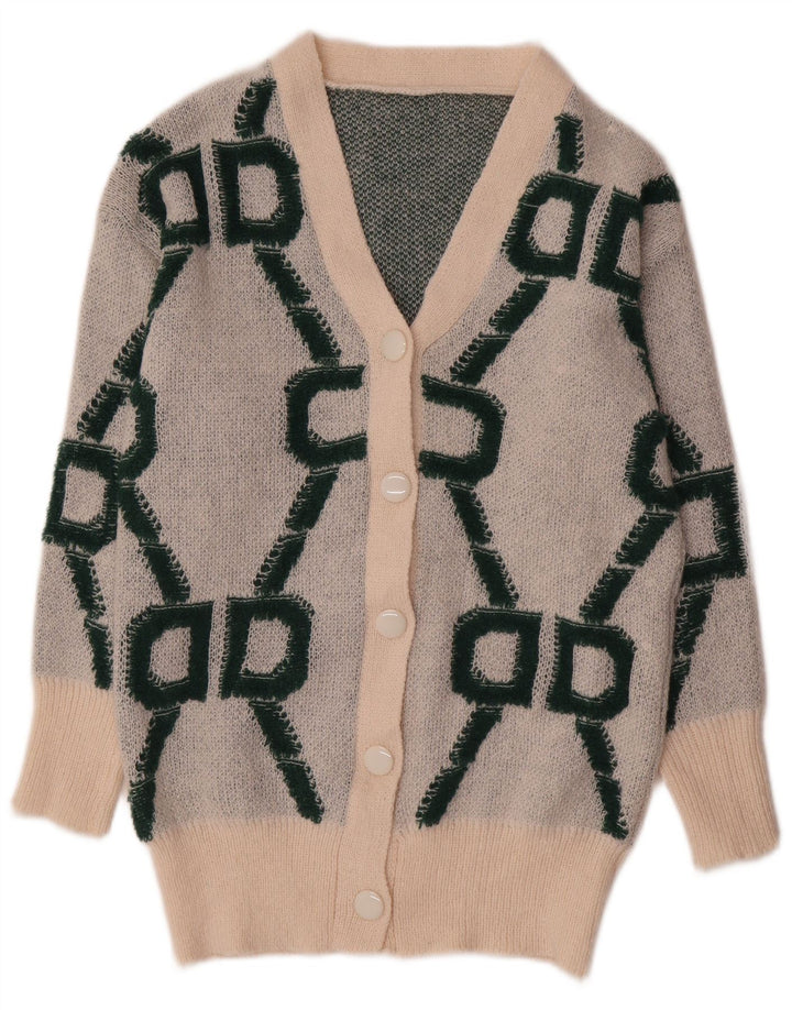 Shein Maglione cardigan oversize da donna UK 10 Piccolo bianco sporco geometrico