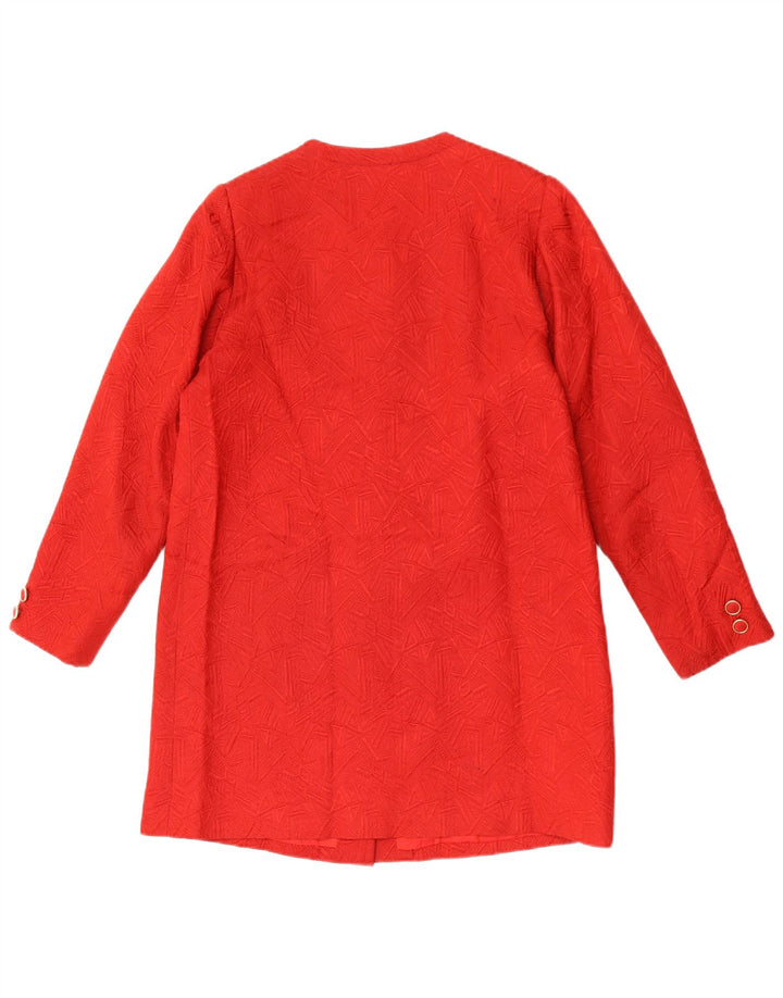 Giacca blazer lunga da donna vintage UK 12 rosso medio geometrico