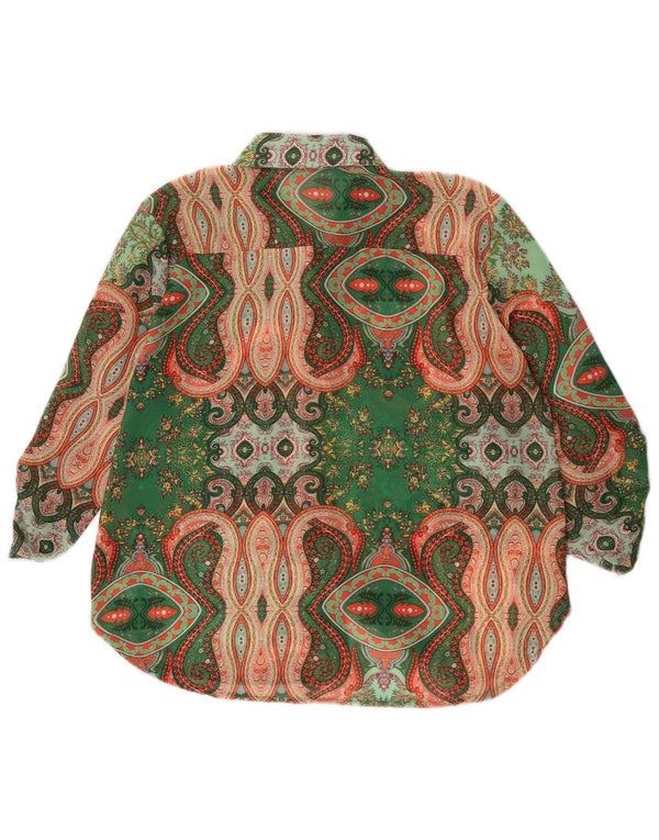 Camicetta trasparente da donna vintage con motivo cachemire UK 16 grande verde