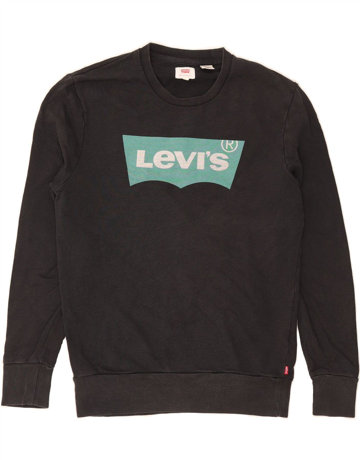 LEVI'S Mens Graphic Sweatshirt Jumper Small Black Cotton Vintage Levi's and Second-Hand Levi's from Messina Hembry 