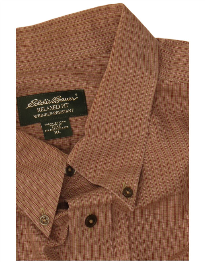 EDDIE BAUER Camicia da uomo in flanella dalla vestibilità rilassata XL in cotone a quadri marrone