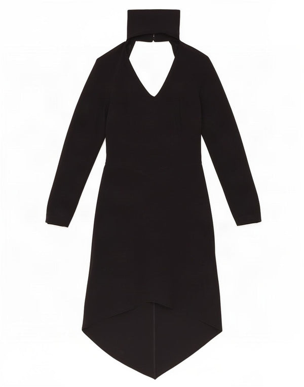 Vintage Womens Long Sleeve Halter Dress UK 10 Small Black Acetate