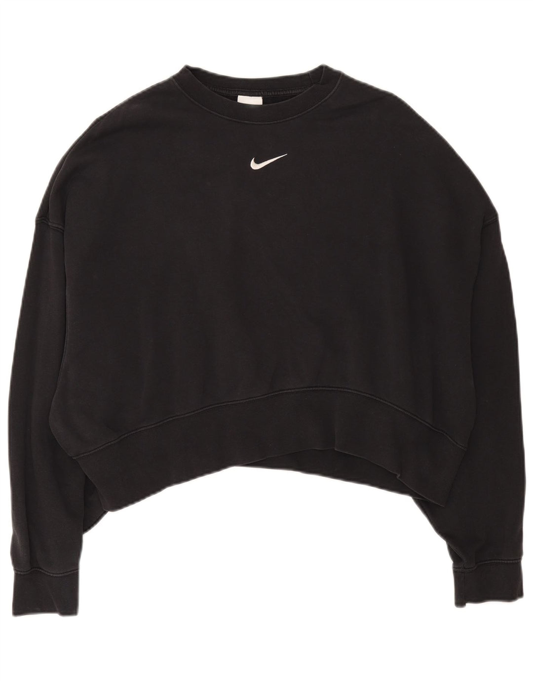 Felpa corta oversize da donna Nike, maglione UK 10, piccola, cotone nero