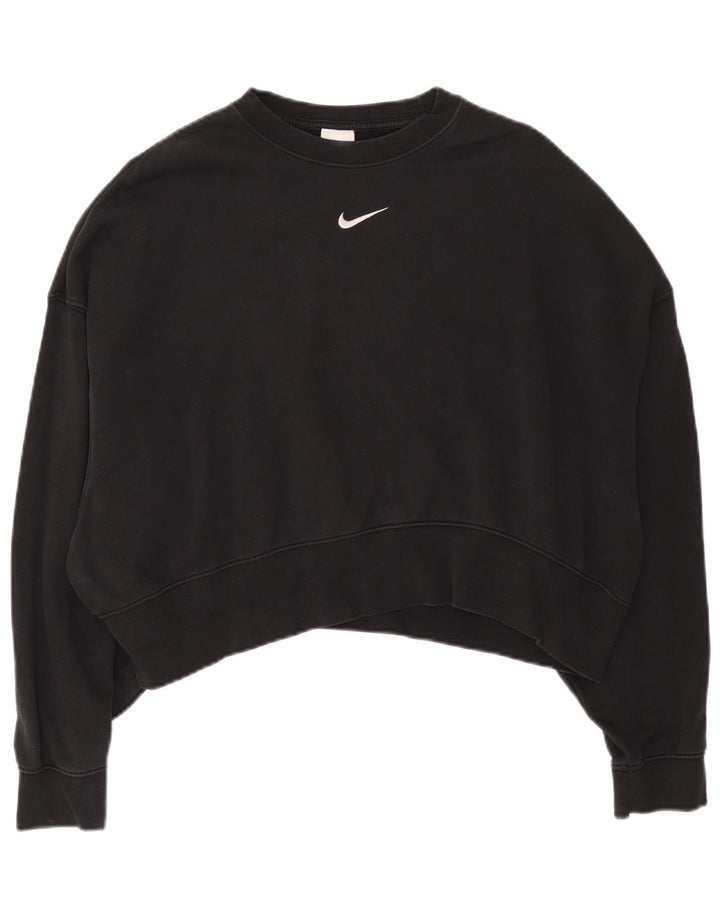Felpa corta oversize da donna Nike, maglione UK 10, piccola, cotone nero