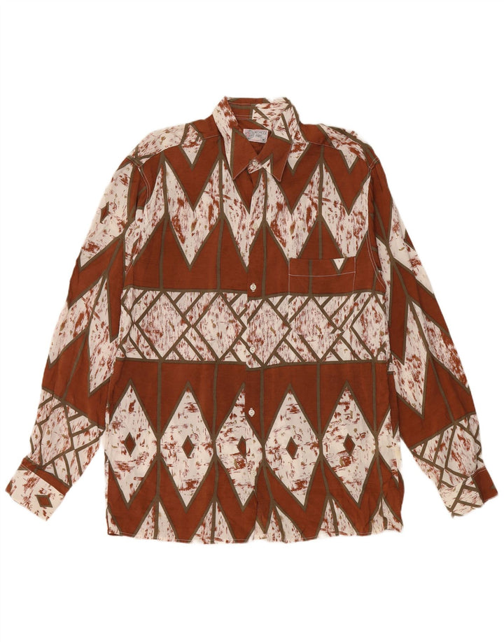 Camicia vintage da uomo marrone medio geometrica