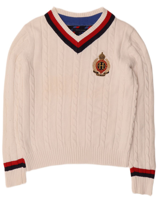 Maglione maglione con scollo a V da uomo Tommy Hilfiger grande cotone bianco