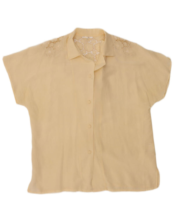 Camicetta camicia a maniche corte da donna vintage IT 44 Seta floreale bianco sporco medio