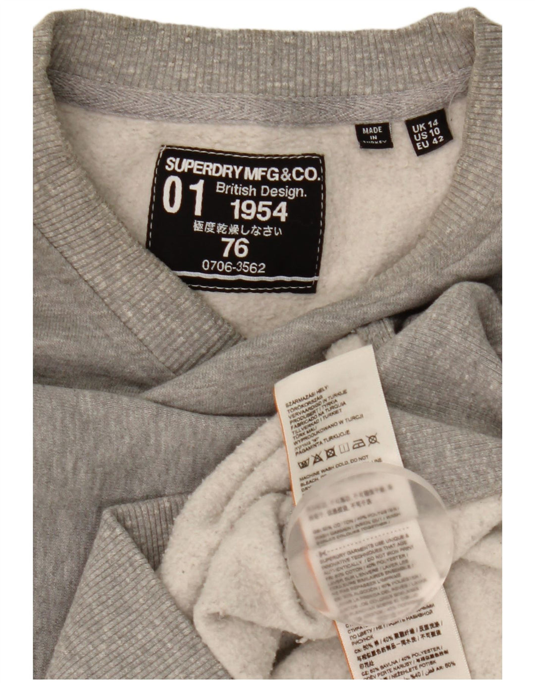 Felpa oversize con grafica da donna Superdry, maglione UK 14, cotone grigio grande