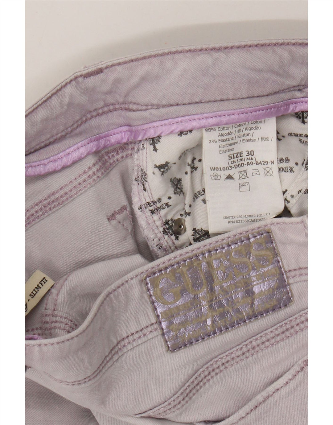 Jeans slim da donna Guess W30 L26 cotone viola