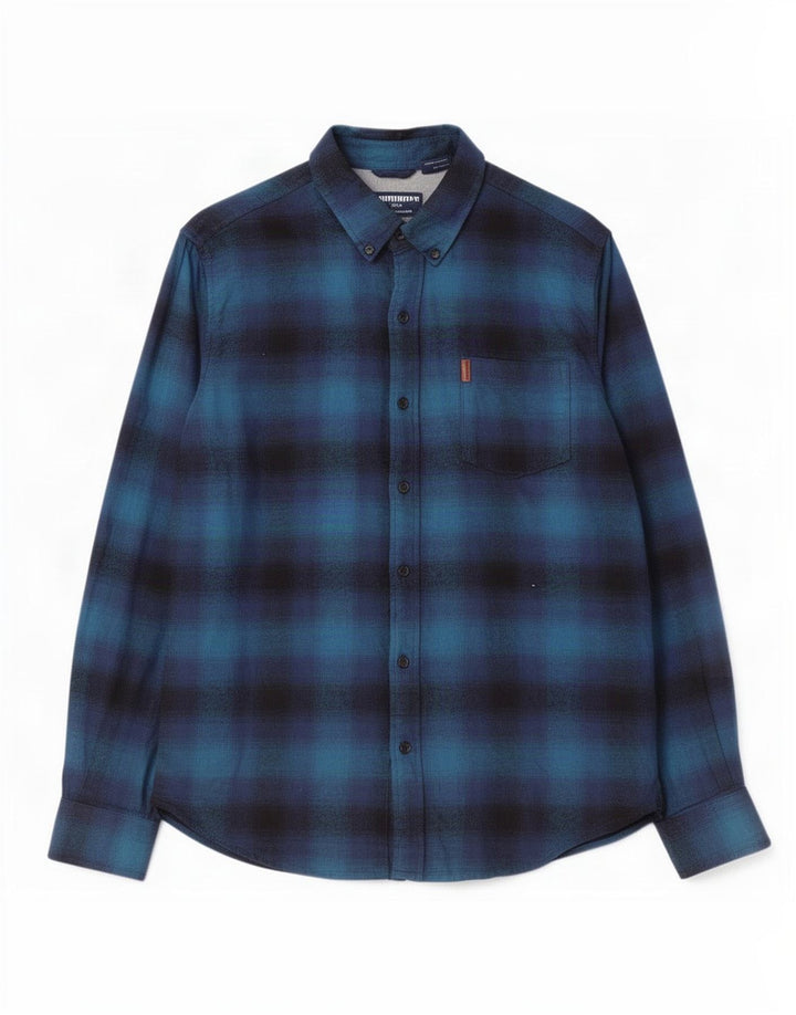 Camicia da uomo in flanella di cotone scozzese blu medio