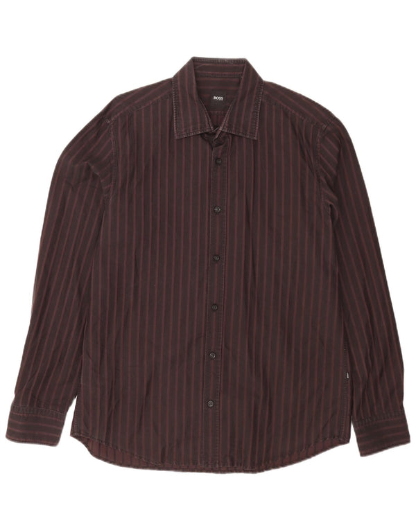 Camicia da uomo Regular Fit Hugo Boss, cotone a righe grandi bordeaux