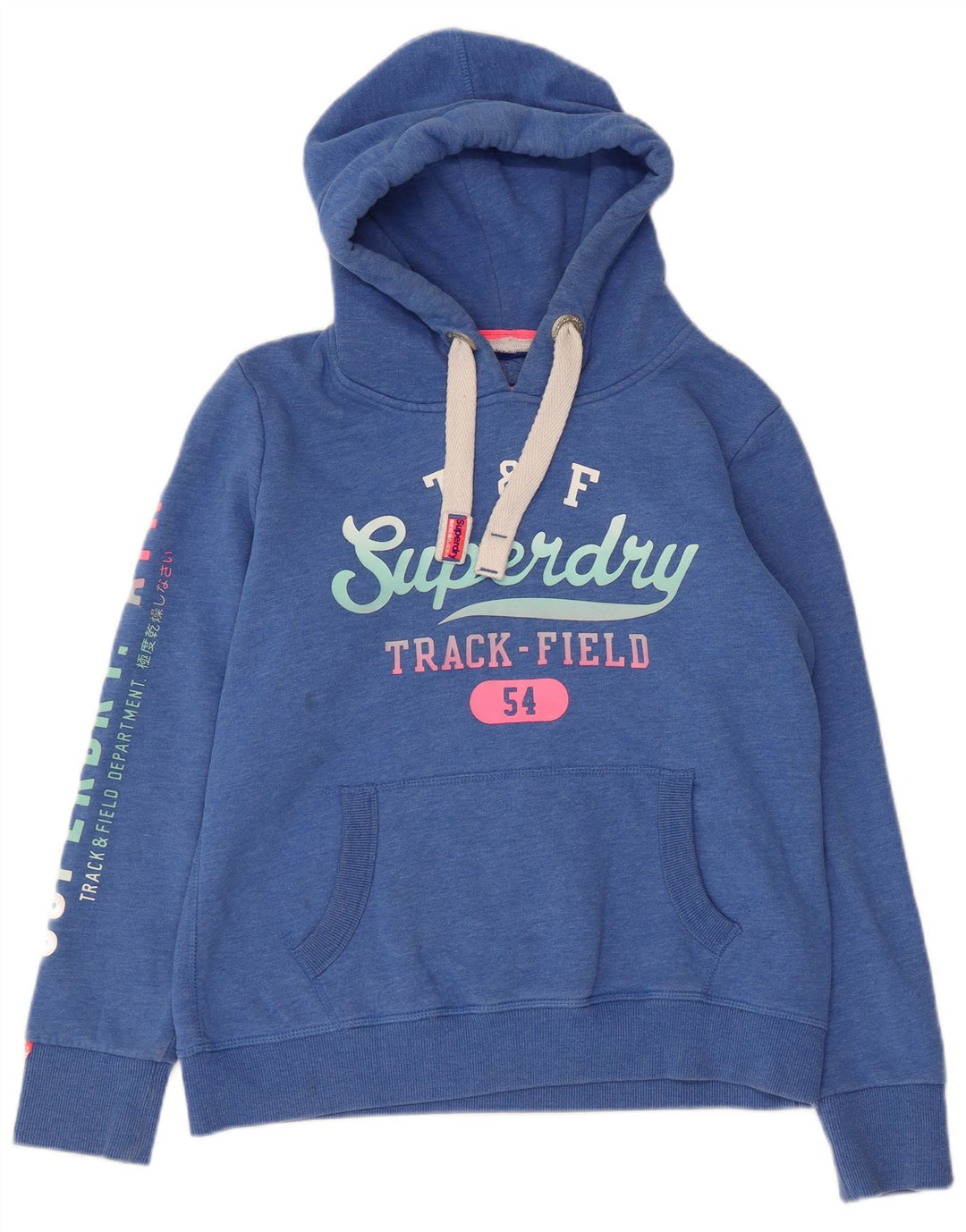 Maglione con cappuccio grafico da donna SUPERDRY UK 16 Grande cotone screziato blu