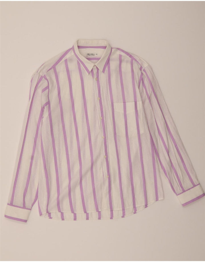 FREE TIME Mens Shirt XL White Striped Vintage Free Time and Second-Hand Free Time from Messina Hembry 